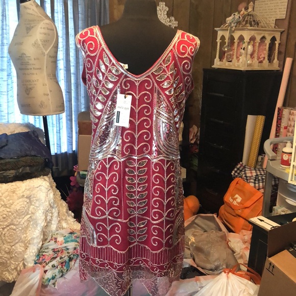 Stunning Sequin & Beaded Pink Dress with Lace. New with tags!  Size Large - Picture 3 of 17